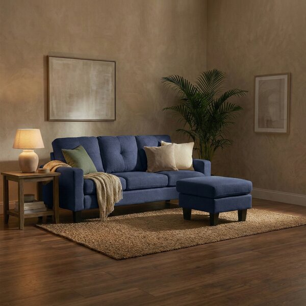 DecHome Divano 3 Posti Moderno con Penisola in Tessuto Dimensioni 195x130x88 cm colore Blu - Giulivo