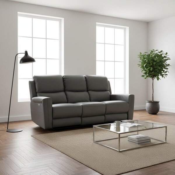 DecHome Divano 3 Posti Moderno in Pelle Dimensioni 211x77x103 cm colore Grigio Scuro - Claus