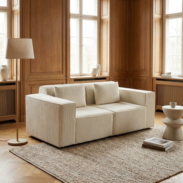 DecHome Divano 3 Posti Moderno in Velluto Dimensioni 202x90x76 cm colore Beige