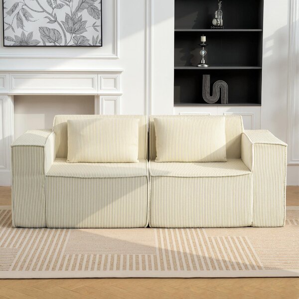 DecHome Divano 3 Posti Moderno in Velluto Dimensioni 202x90x76 cm colore Beige