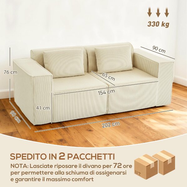 DecHome Divano 3 Posti Moderno in Velluto Dimensioni 202x90x76 cm colore Beige