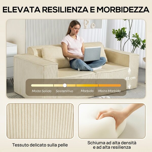 DecHome Divano 3 Posti Moderno in Velluto Dimensioni 202x90x76 cm colore Beige