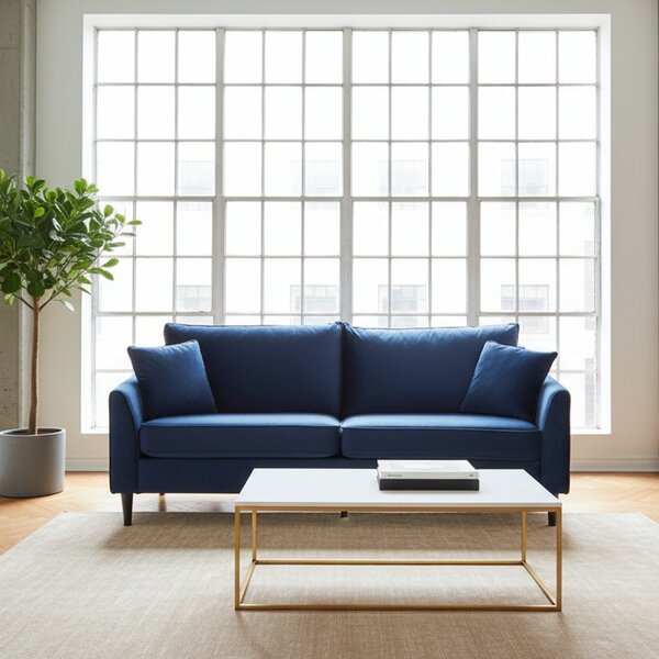 DecHome Divano 3 Posti Moderno in Velluto Dimensioni 196x83x89 cm colore Blu - Cordoba