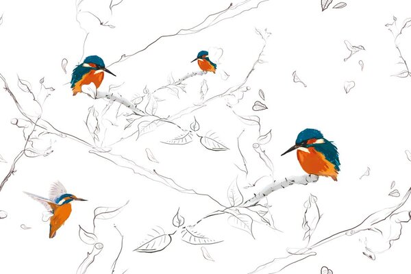 Carta da parati – Uccellini nella boscaglia
