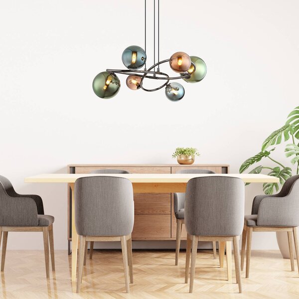 Globo Lampada a sospensione Riha, Multicolore, Soggiorno / Sala da pranzo, Vetro, Lampada a sospensione