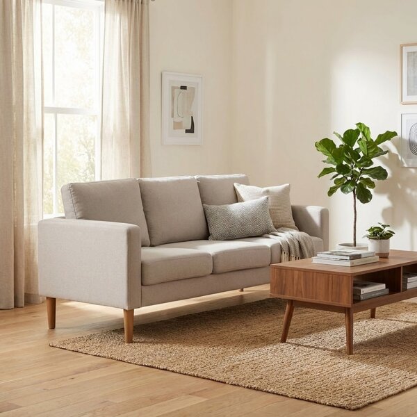 DecHome Divano 3 Posti Scandinavo in Tessuto Dimensioni 177x73x82 cm colore Beige - Santa Fe