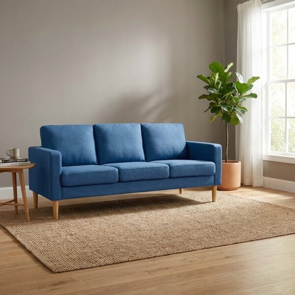 DecHome Divano 3 Posti Scandinavo in Tessuto Dimensioni 180x73x82 cm colore Blu - Santa Fe