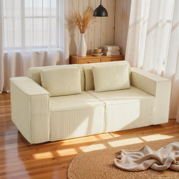 DecHome Divano 3 Posti Moderno in Velluto Dimensioni 202x90x76 cm colore Beige