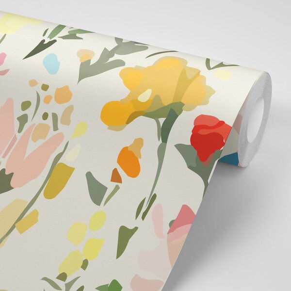 Carta da parati – Fiori gialli con tocco vintage