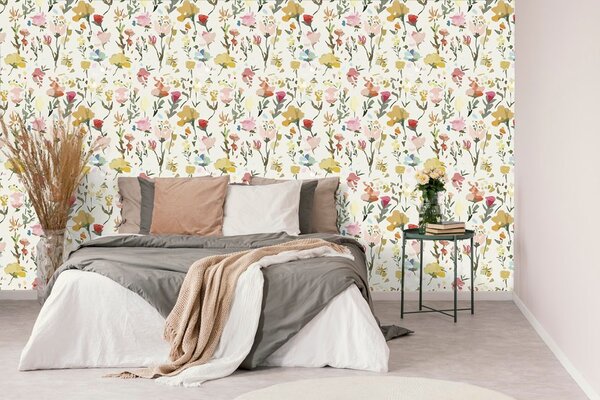 Carta da parati – Fiori gialli con tocco vintage
