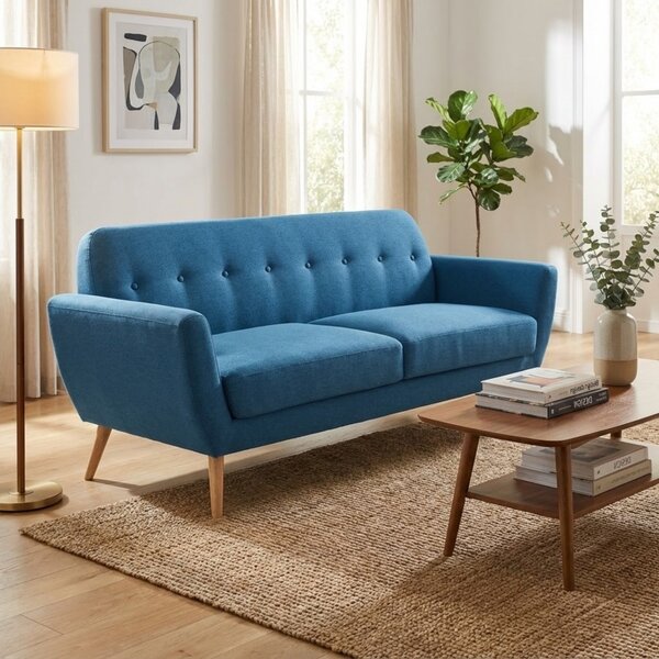 DecHome Divano 3 Posti Scandinavo in Tessuto Dimensioni 193x79x86 cm colore Blu - Canberra
