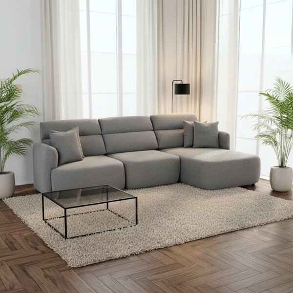 DecHome Divano Angolare 3 Posti Moderno con Penisola in Tessuto Dimensioni 307x164x92 cm colore Grigio scuro