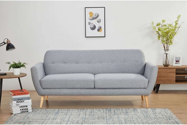 DecHome Divano 3 Posti Scandinavo in Tessuto Dimensioni 193x79x86 cm colore Grigio Chiaro - Canberra
