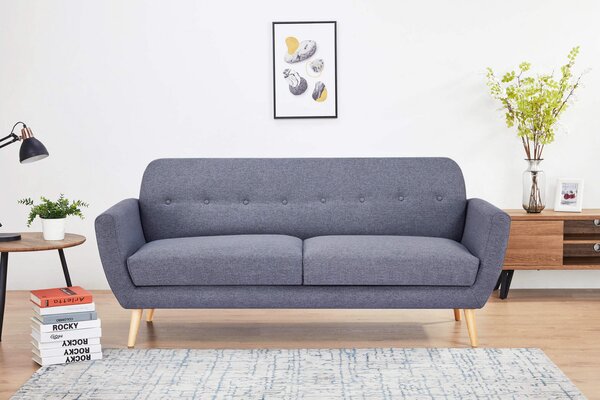 DecHome Divano 3 Posti Scandinavo in Tessuto Dimensioni 193x79x86 cm colore Grigio Scuro - Canberra