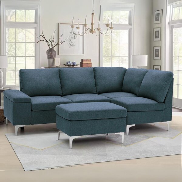 DecHome Divano Angolare 4 Posti Moderno con Penisola in Tessuto Dimensioni 218x172x87 cm colore Grigio - Dina
