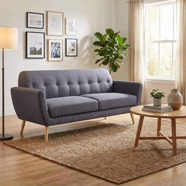 DecHome Divano 3 Posti Scandinavo in Tessuto Dimensioni 193x79x86 cm colore Grigio Scuro - Canberra