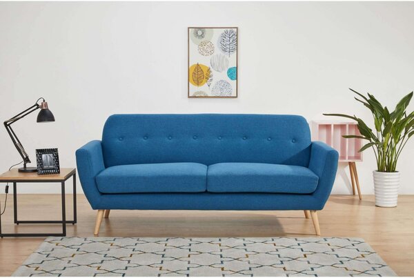 DecHome Divano 3 Posti Scandinavo in Tessuto Dimensioni 193x79x86 cm colore Blu - Canberra