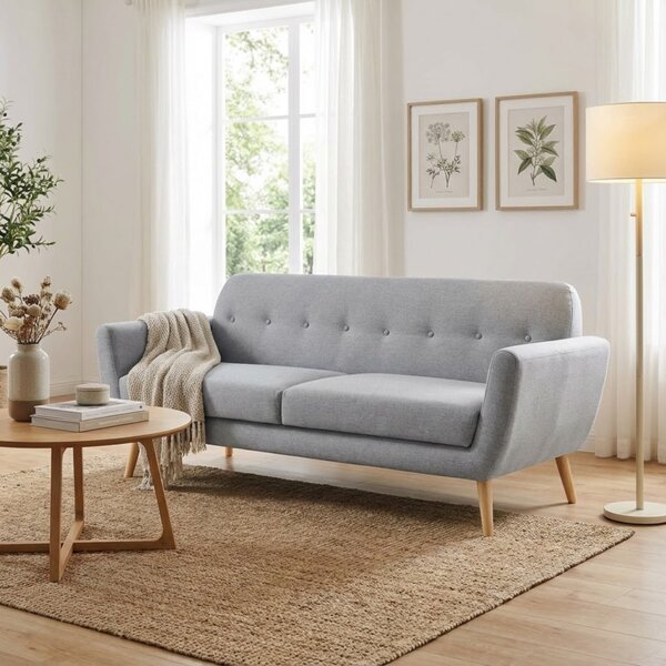 DecHome Divano 3 Posti Scandinavo in Tessuto Dimensioni 193x79x86 cm colore Grigio Chiaro - Canberra