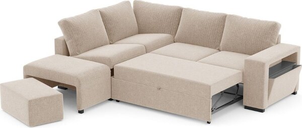 DecHome Divano Angolare 4 Posti Moderno con Penisola Letto Estraibile in Tessuto Dimensioni 248.5x209x90.5 cm colore Sabbia - Jozzis