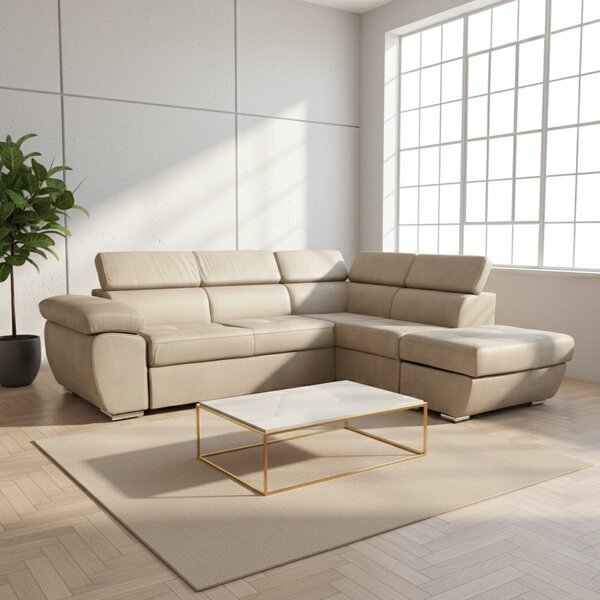 DecHome Divano Angolare 4 Posti Moderno con Penisola Letto Estraibile in Tessuto Dimensioni 264x91x220 cm colore Cappuccino - Fiona