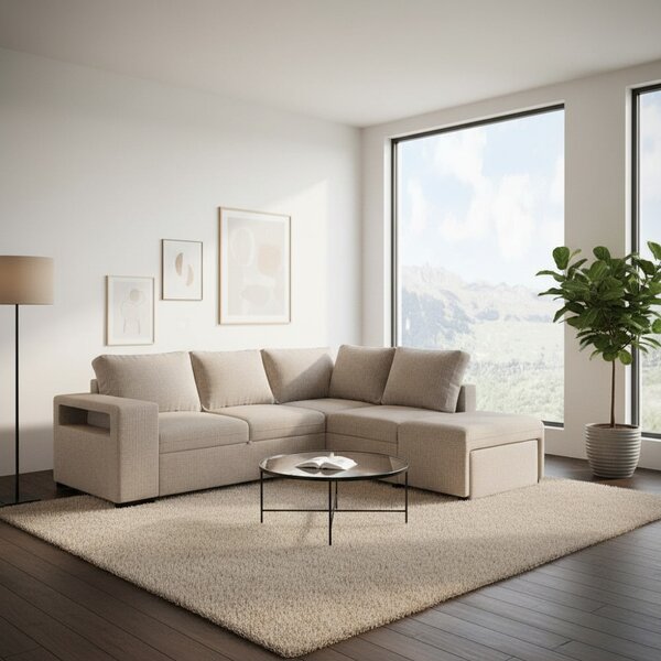 DecHome Divano Angolare 4 Posti Moderno con Penisola Letto Estraibile in Tessuto Dimensioni 248.5x209x90.5 cm colore Sabbia - Jozzis
