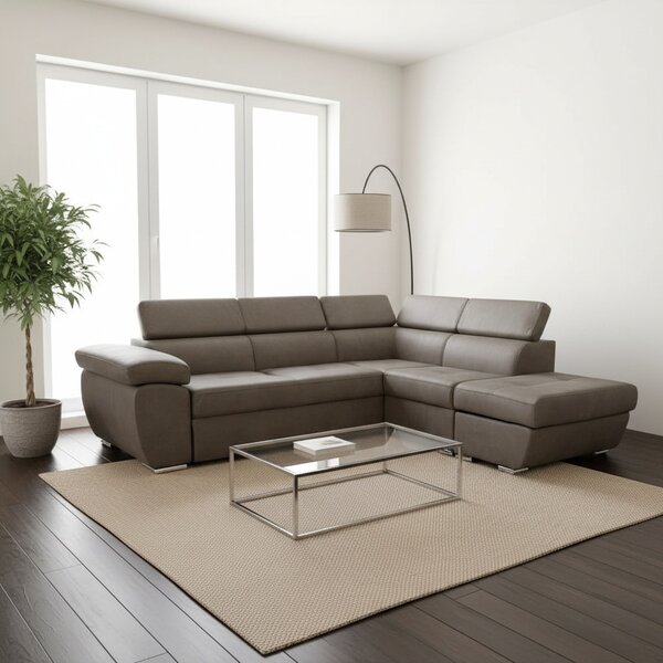 DecHome Divano Angolare 4 Posti Moderno con Penisola Letto Estraibile in Tessuto Dimensioni 260x200x91 cm colore Grigio - Fiona