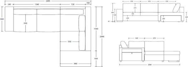 DecHome Divano Angolare 4 Posti Moderno con Penisola Letto Estraibile in Tessuto Dimensioni 248.5x209x90.5 cm colore Grigio - Jozzis
