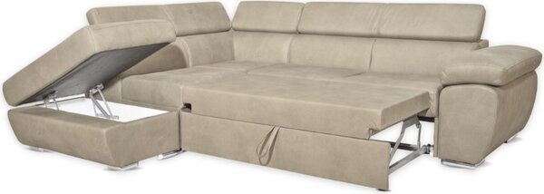 DecHome Divano Angolare 4 Posti Moderno con Penisola Letto Estraibile in Tessuto Dimensioni 264x91x220 cm colore Cappuccino - Fiona