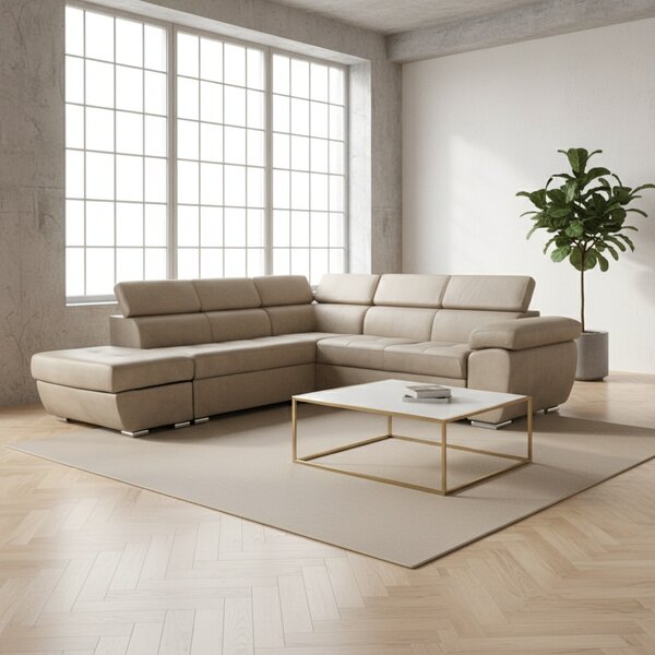 DecHome Divano Angolare 4 Posti Moderno con Penisola Letto Estraibile in Tessuto Dimensioni 264x91x220 cm colore Cappuccino - Fiona