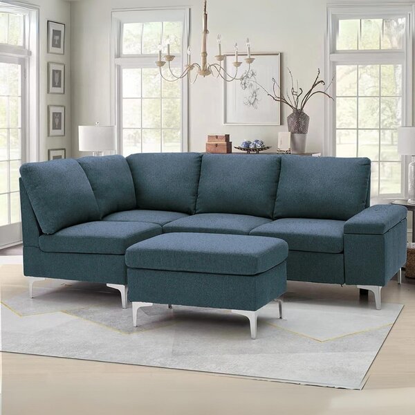 DecHome Divano Angolare 4 Posti Moderno con Penisola in Tessuto Dimensioni 218x172x87 cm colore Grigio - Dina