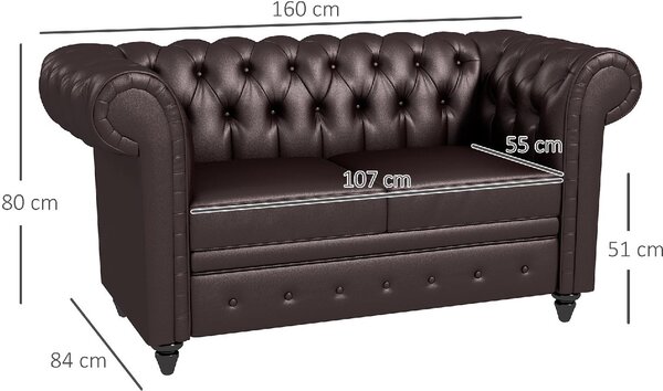 DecHome Divano Chesterfield 2 Posti Vintage in Ecopelle Dimensioni 160x84x80 cm colore Marrone