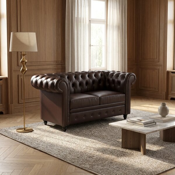 DecHome Divano Chesterfield 2 Posti Vintage in Ecopelle Dimensioni 160x84x80 cm colore Marrone