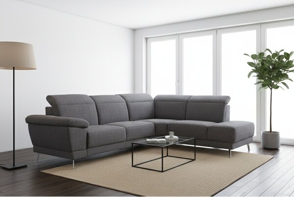 DecHome Divano Angolare 5 Posti Moderno con 1 Seduta Reclinabile e Poggiapiedi Estraibile in Tessuto Dimensioni 290x226x102 cm colore Grigio - New 