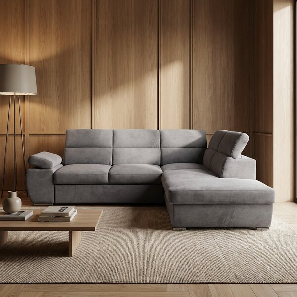 DecHome Divano Angolare 5 Posti Moderno con Penisola Letto Estraibile Vano Contenitore in Tessuto Dimensioni 264x224x78/94 cm colore Grigio - Arizona