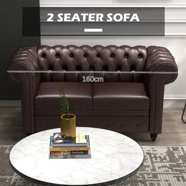 DecHome Divano Chesterfield 2 Posti Vintage in Ecopelle Dimensioni 160x84x80 cm colore Marrone