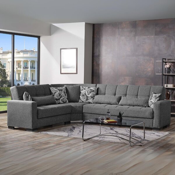 DecHome Divano Angolare 5 Posti Moderno con Letto Estraibile Vano Contenitore in Tessuto Dimensioni 312x253x79 cm colore Grigio - Fermina Wedge