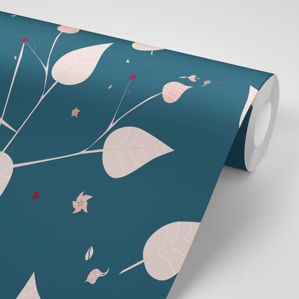Carta da parati – Foglie delicate in versione blu