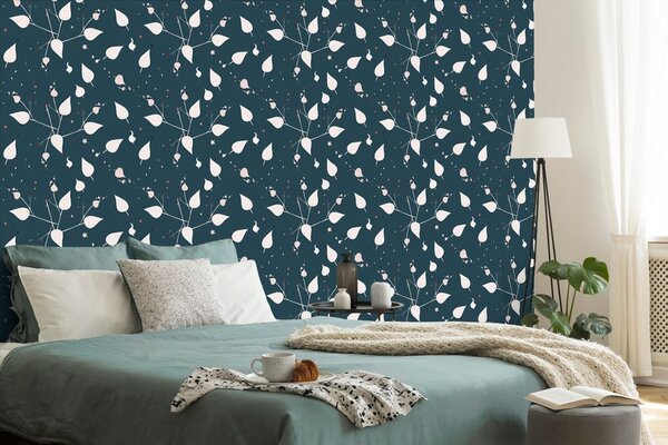 Carta da parati – Foglie delicate in versione blu
