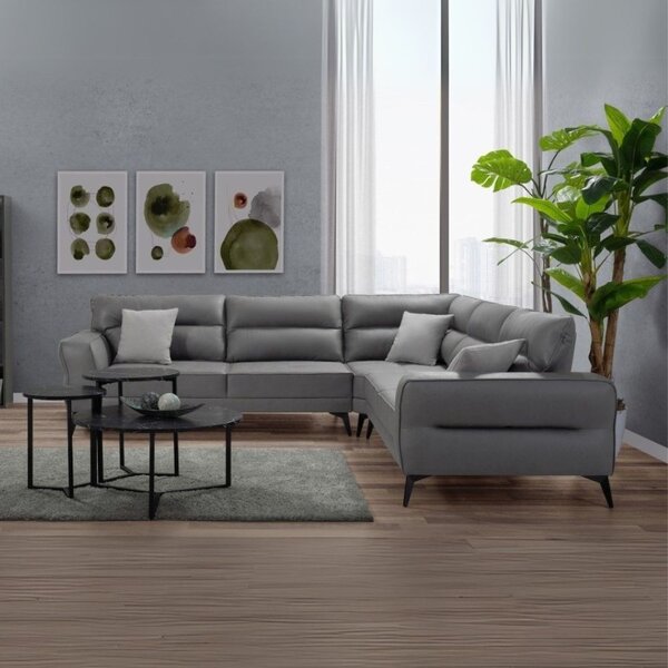 DecHome Divano Angolare 5 Posti Moderno in Microfibra Dimensioni 300x250x77x100 cm colore Grigio - Sigmar