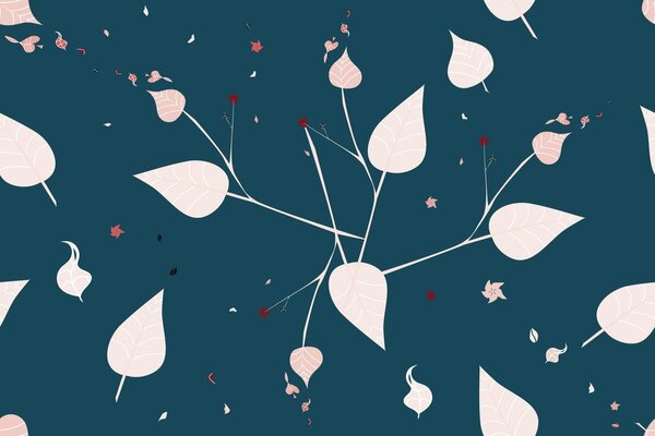 Carta da parati – Foglie delicate in versione blu