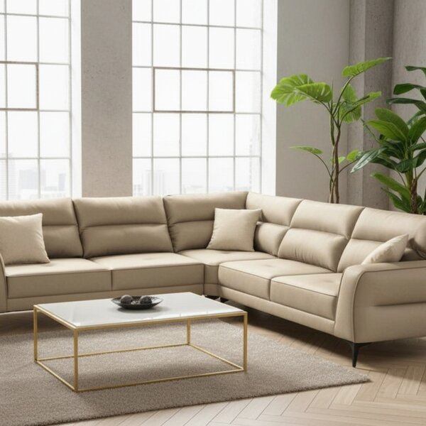 DecHome Divano Angolare 5 Posti Moderno in Microfibra Dimensioni 300x250x77x100 cm colore Beige - Sigmar