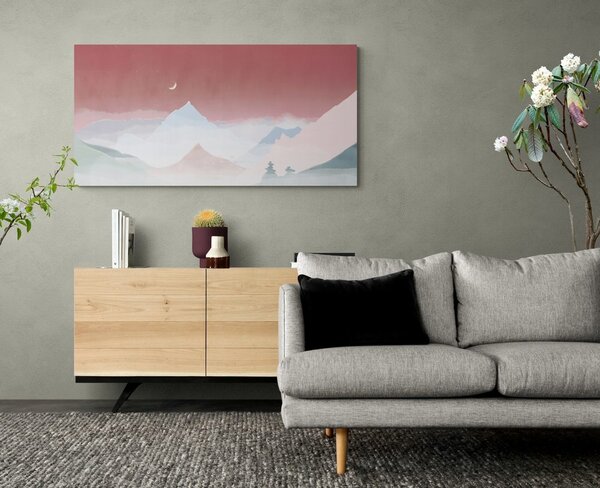Quadro su tela – Luna sopra le montagne pastello