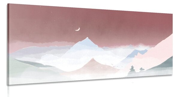 Quadro su tela – Luna sopra le montagne pastello