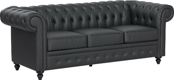 DecHome Divano Chesterfield 3 Posti Vintage in Ecopelle Dimensioni 213x86x79 cm colore Nero