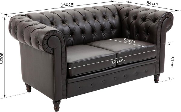 DecHome Divano Chesterfield 2 Posti Vintage in Ecopelle Dimensioni 160x84x80 cm colore Nero