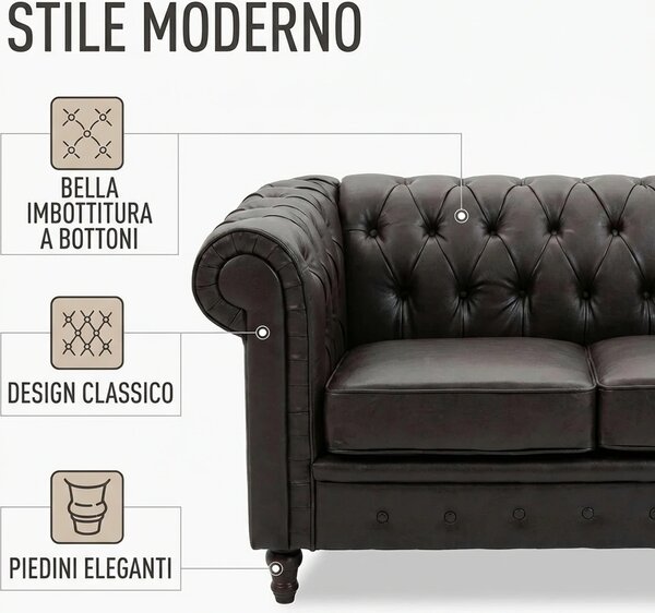 DecHome Divano Chesterfield 2 Posti Vintage in Ecopelle Dimensioni 160x84x80 cm colore Nero