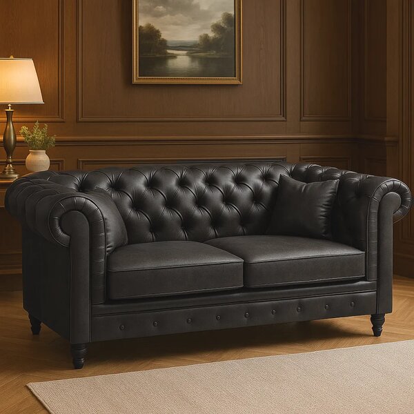 DecHome Divano Chesterfield 2 Posti Vintage in Ecopelle Dimensioni 160x84x80 cm colore Nero