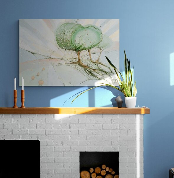 Quadro su tela – Alberi su campo pastello