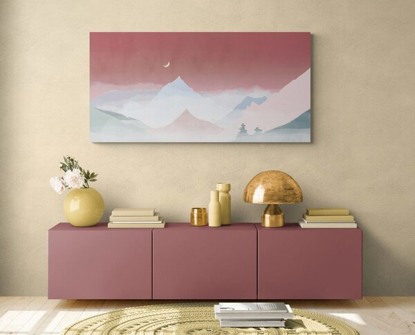 Quadro su tela – Luna sopra le montagne pastello