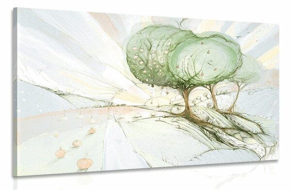 Quadro su tela – Alberi su campo pastello